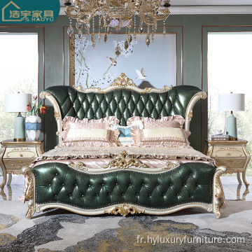 Ensemble de meubles de chambre à coucher européens de luxe en or royal